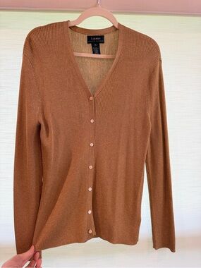 Lauren Ralph Lauren Metallic Ribbed Knit Top in Shimmery Gold Size XL